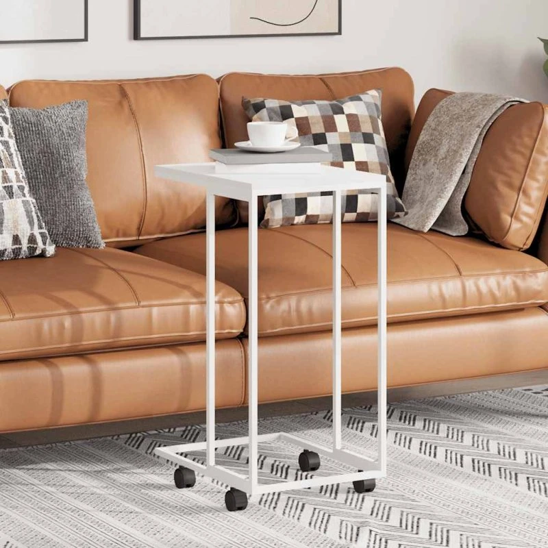 C-formet sidebord med hjul 40x30x63,5 cm hvid