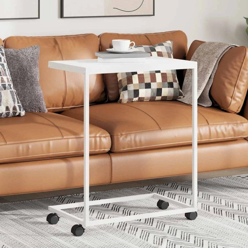 C-formet sidebord med hjul 55x35x70 cm - hvid