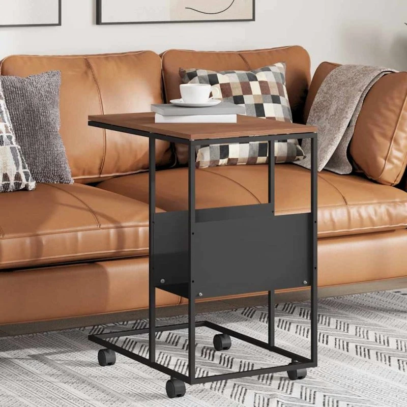 C-formet sidebord med hjul 55x36x63,5 cm – sort