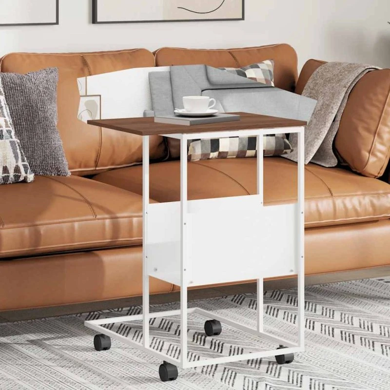 C-formet sidebord med hjul 55x36x63,5 cm – hvid