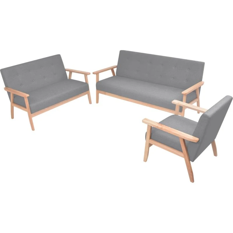 Sofasæt 3 dele i stof lysegrå - komfort og holdbarhed