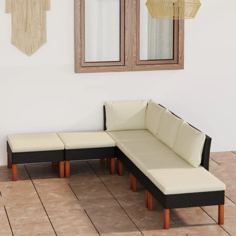 Loungesæt til haven 6 dele i sort polyrattan
