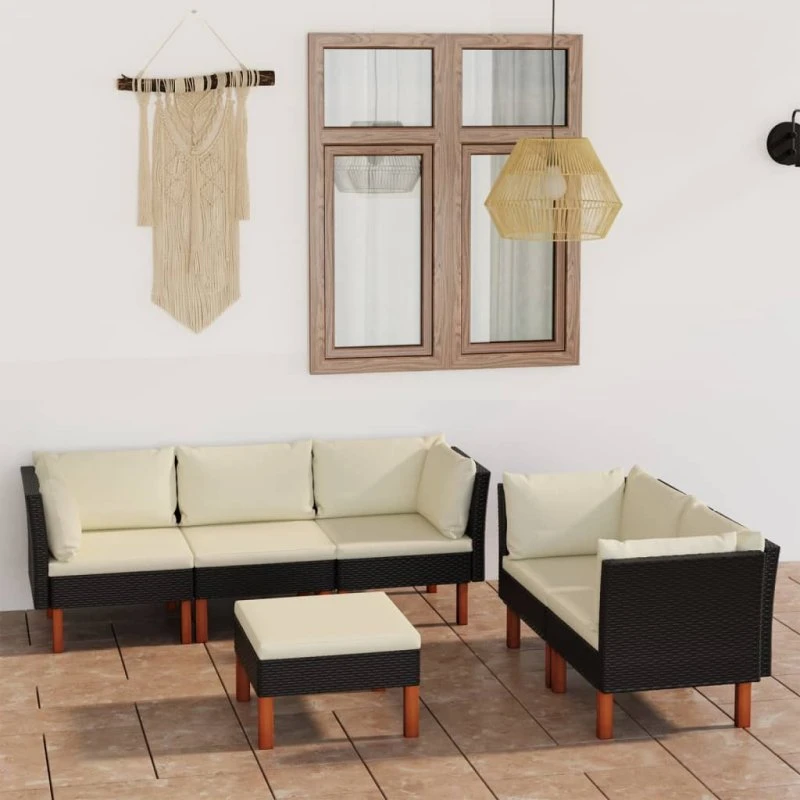 Loungesæt til haven 6 dele i sort polyrattan
