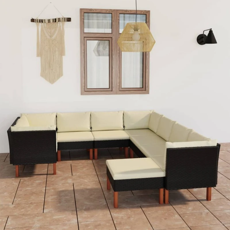 Loungesæt til haven 9 dele i sort polyrattan