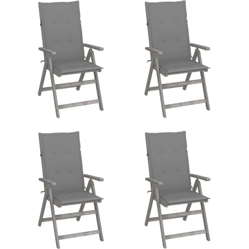 Havestole 4 stk. i massivt akacietræ med hynder, gråvasket