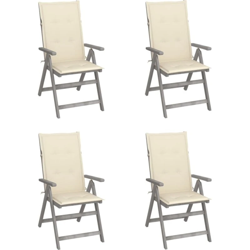 Havestole 4 stk. i massivt akacietræ med hynder