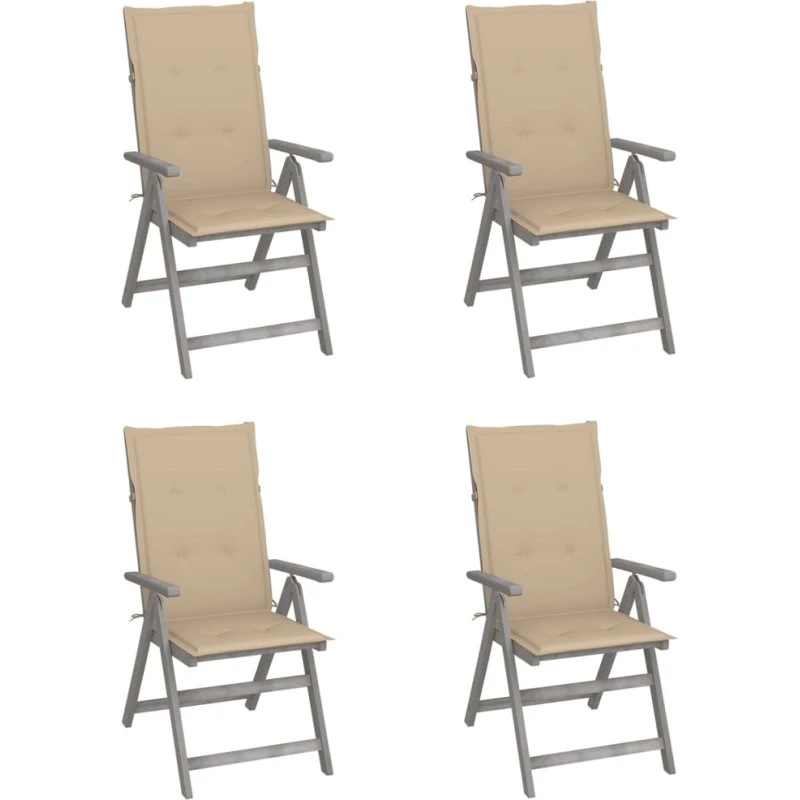 Havestole i akacietræ 4 stk. med hynder, gråvasket