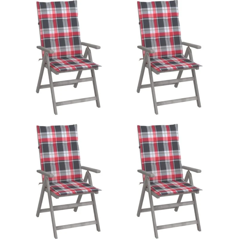 Havestole i massivt akacietræ 4 stk. med hynder, gråvasket