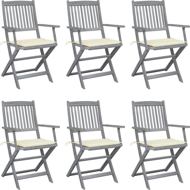 Foldbare havestole 6 stk. med hynder i akacietræ