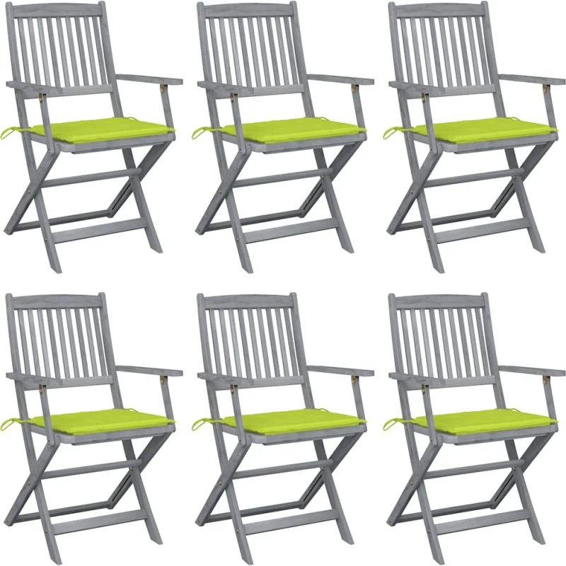 Foldbare havestole 6 stk. i massivt akacietræ med hynder