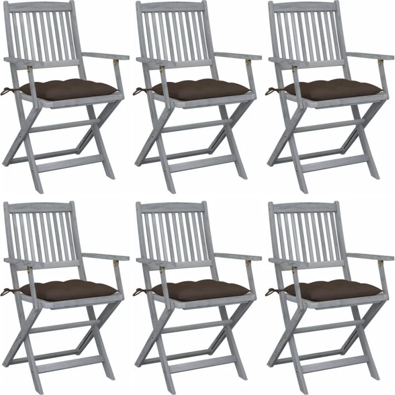 Foldbare havestole i massiv akacietræ 6 stk. med hynder