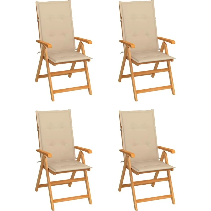 Havestole 4 stk. i massivt teak med beige hynder