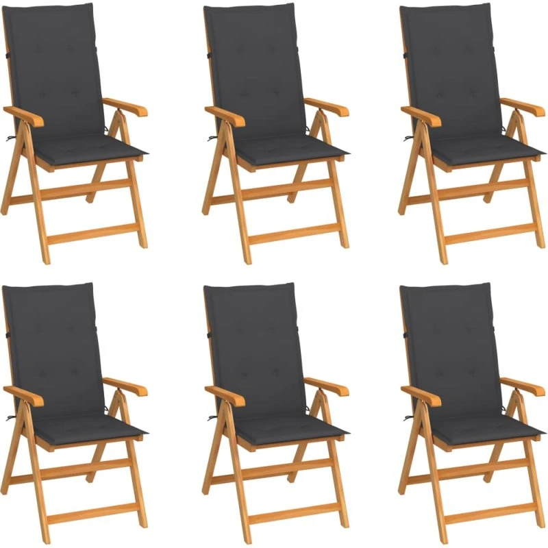 Havestole 6 stk i massivt teak med antracit hynder