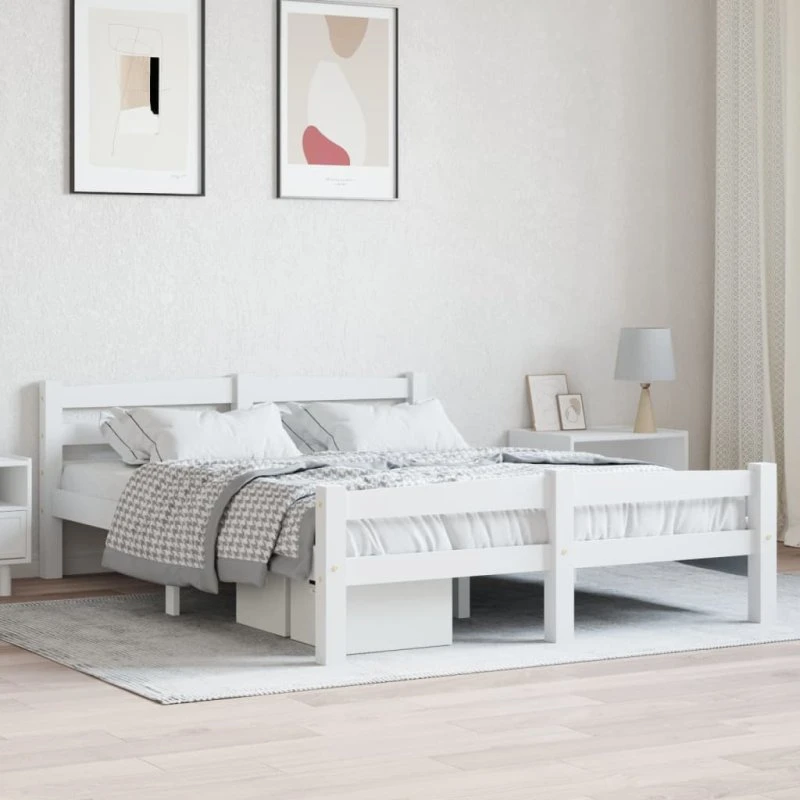 Sengestel 140x200 cm i massivt fyrretræ – hvid