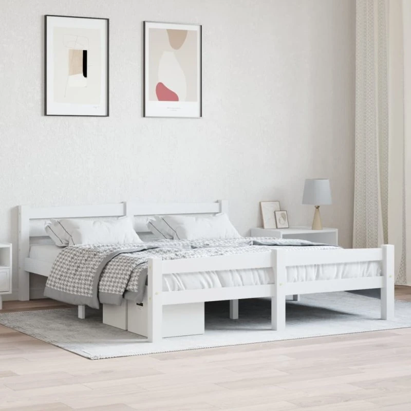 Sengestel 160x200 cm i massivt fyrretræ - hvid