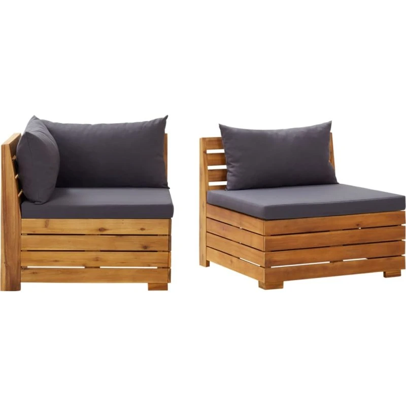 Loungesæt i massivt akacietræ 2 dele med hynder