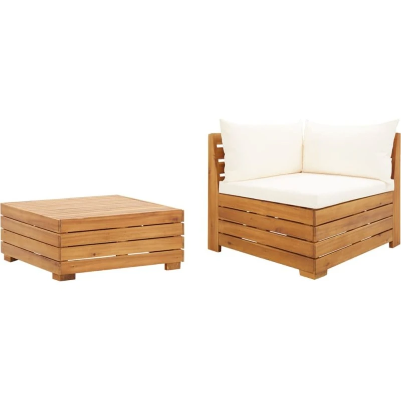 Loungesæt i massivt akacietræ 2 dele med hynder