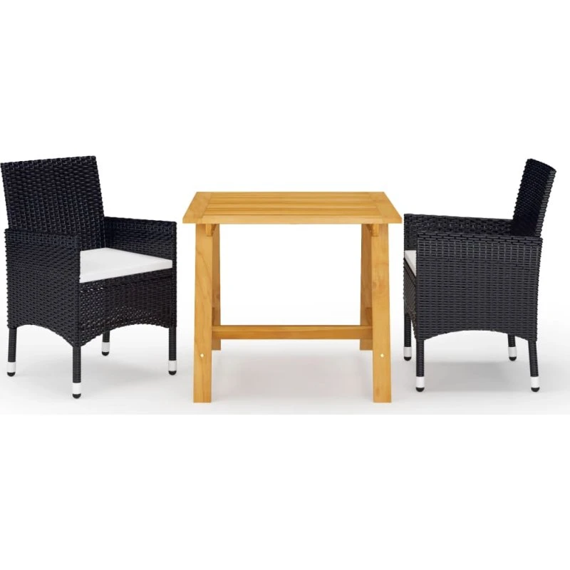 3-delers spisebordssæt til haven i sort – akacietræ & polyrattan