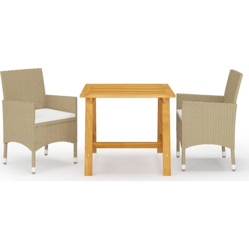 Havemøbelsæt i akacietræ og polyrattan, 3 dele - beige