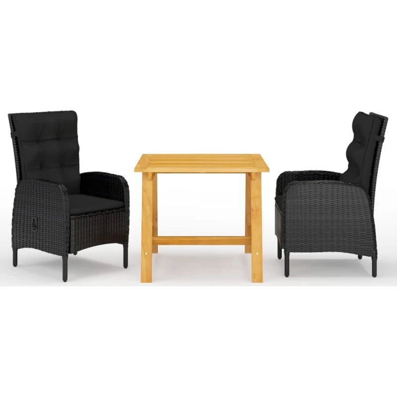 Spisebordssæt til haven 3 dele - sort, akacietræ & polyrattan