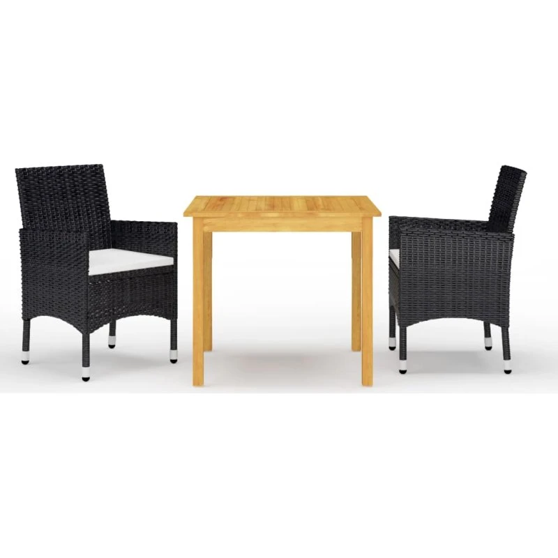 Spisebordssæt til haven 3 dele - sort, akacietræ & polyrattan
