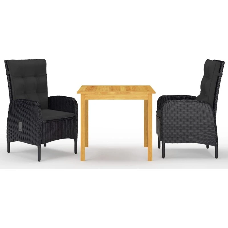 Spisebordssæt 3 dele i akacietræ og polyrattan (sort)