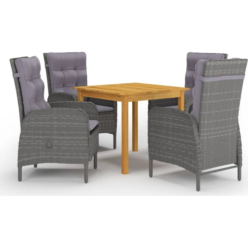 Spisebordssæt til haven 5 dele i akacietræ og rattan