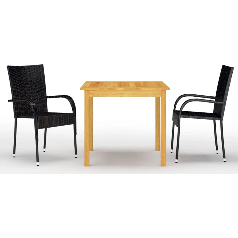 Udendørs spisebordssæt 3 dele i sort – akacietræ & polyrattan
