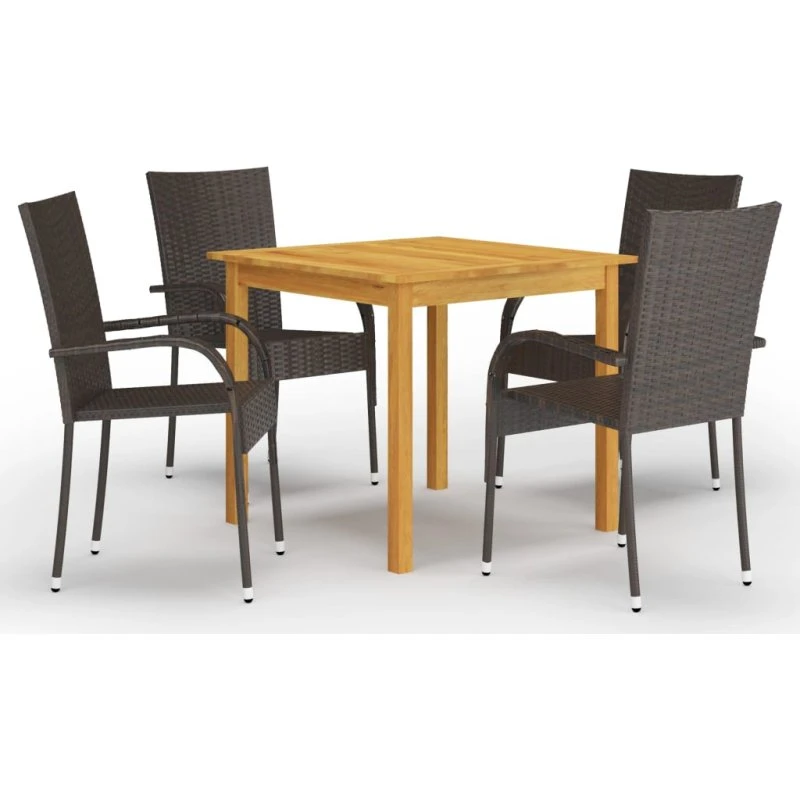 Spisebordssæt til haven 5 dele i akacietræ og polyrattan