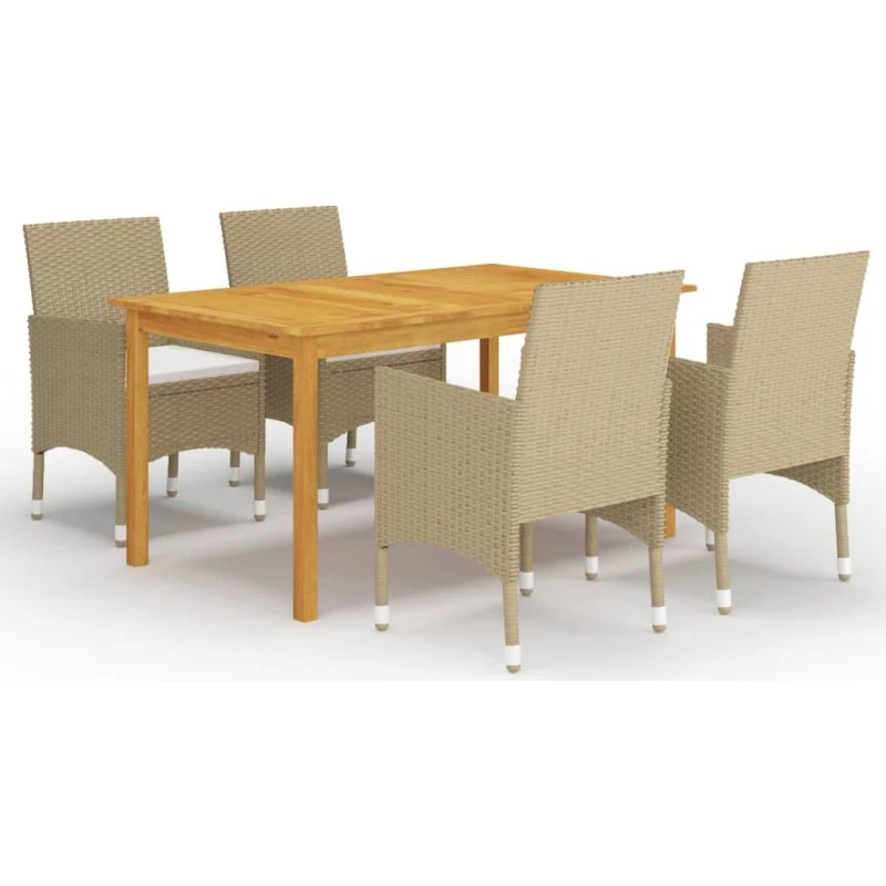 Havemøbelsæt 5 dele i akacietræ og polyrattan (beige)