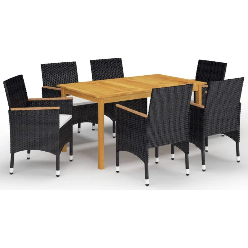 Spisebordssæt til haven 7 dele – sort akacietræ