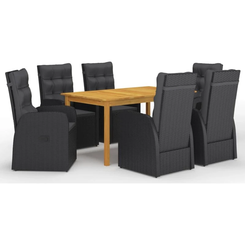 Spisebordssæt til haven 7 dele sort - akacietræ & rattan