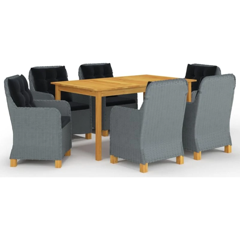 Lysegråt 7-dele havemøbelsæt i akacietræ og polyrattan