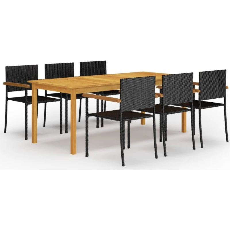 Spisebordssæt til haven 7 dele – sort akacietræ
