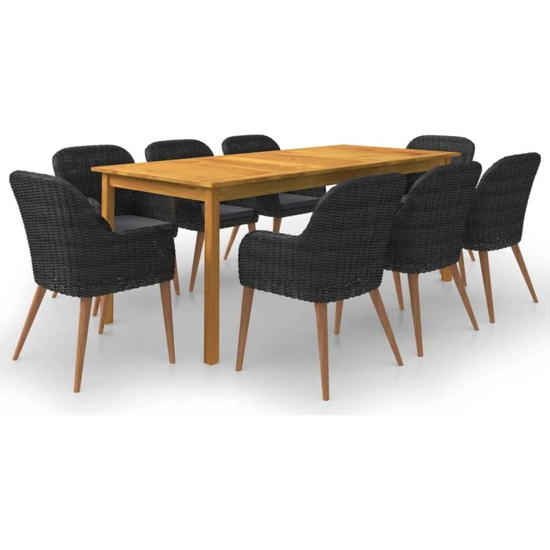 Havestole sæt 9 dele - sorte polyrattan stole
