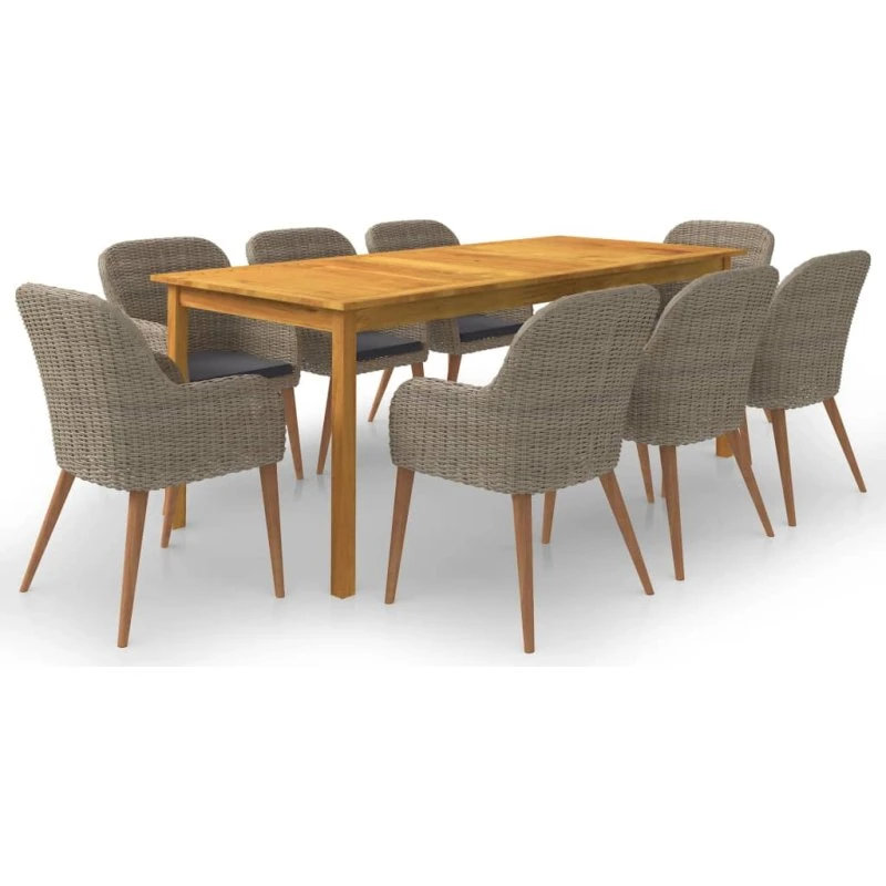 Havemøbelsæt 9 dele i akacietræ og polyrattan, brun