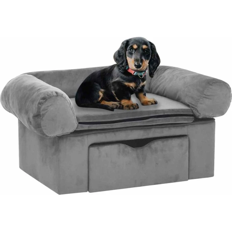 Hundesofa med skuffe 75x50x38 cm - Grå plys