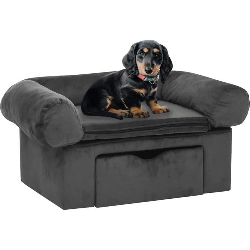 Hundesofa med skuffe 75x50x38 cm - Mørkegrå plys