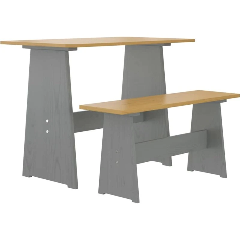 Spisebord med bænk REINE i massivt fyrretræ, gyldenbrun/grå