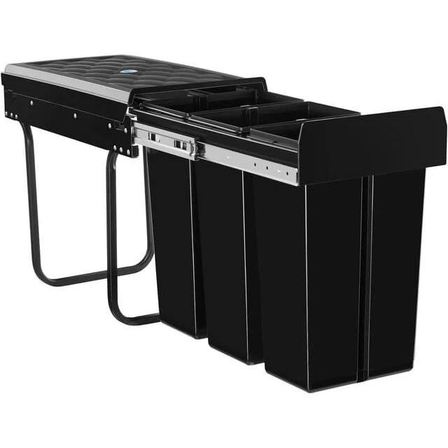 tectake Skraldespand Ashlyn 3-delt 30L med teleskopskinner, sort