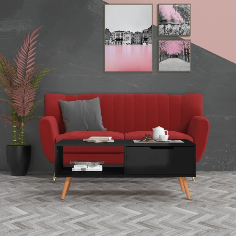 Sofabord 100x49,5x43 cm – Sort højglans MDF