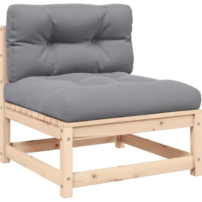 Midtermodul til havesofa i massivt fyrretræ med grå hynde