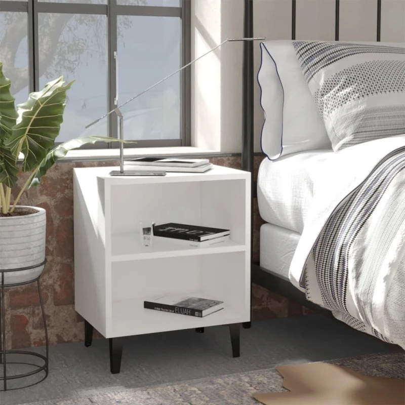 Sengebord med metalben 40x30x50 cm – Hvidt natbord