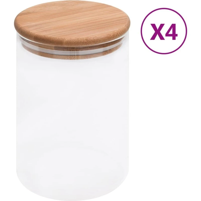 Opbevaringsglas i glas med bambuslåg, 4 x 800 ml