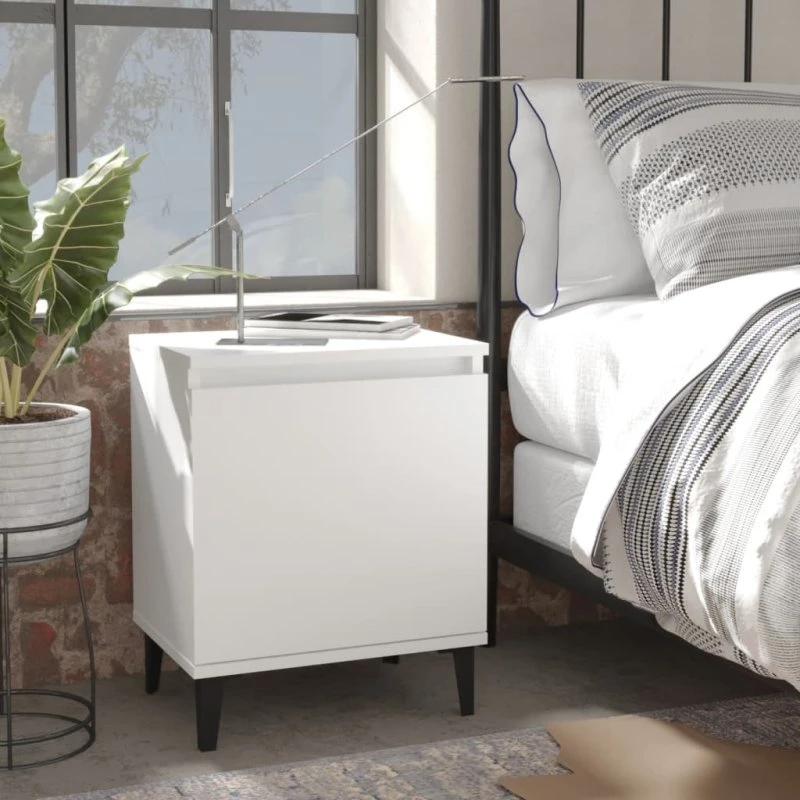 Sengebord med metalben 40x30x50 cm – hvid