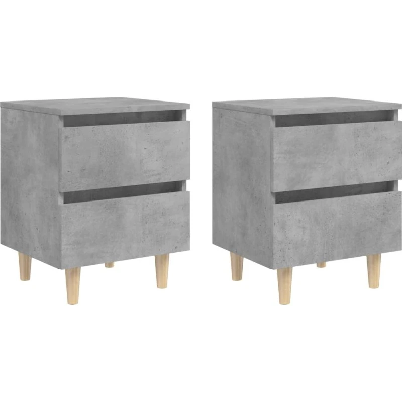 Sengeskabe i massivt fyrretræ 2 stk. betongrå 40x35x50 cm