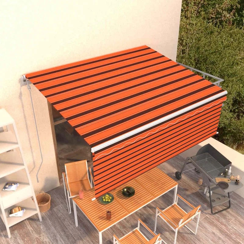 Markise 4x3 m automatisk med gardin - orange/brun