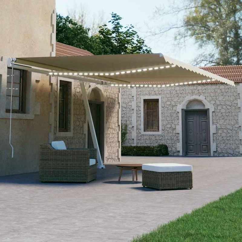 Markise 600x300 cm automatisk m. LED & vindsensor – creme