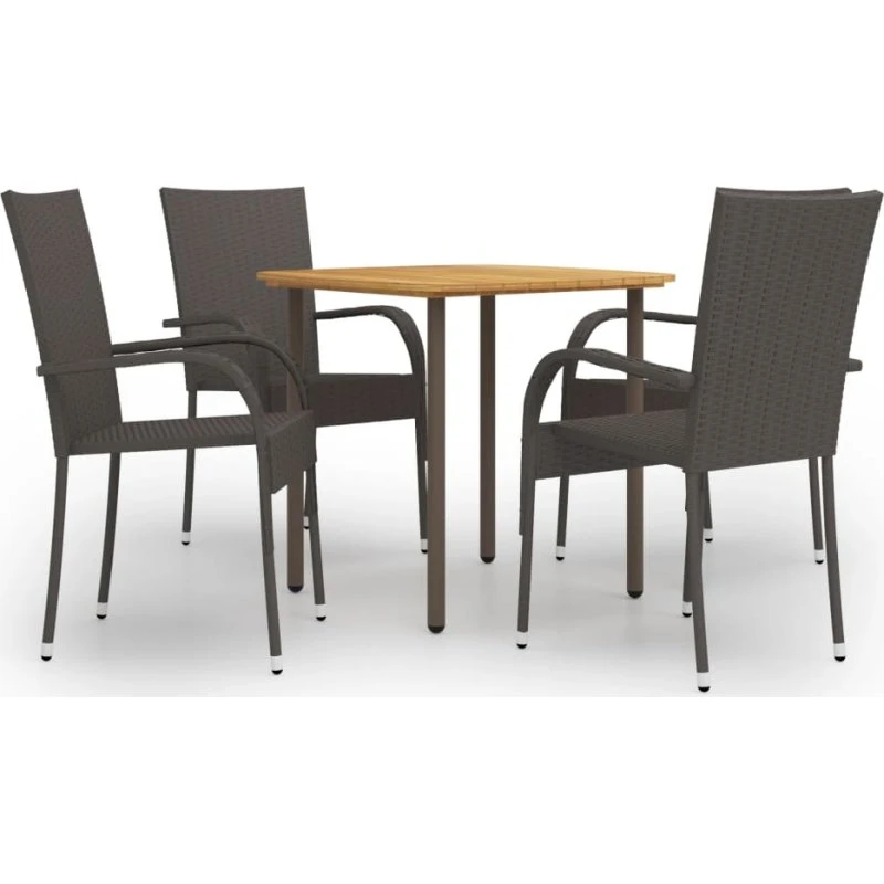 Spisebordssæt 5 dele i akacietræ & polyrattan, brun
