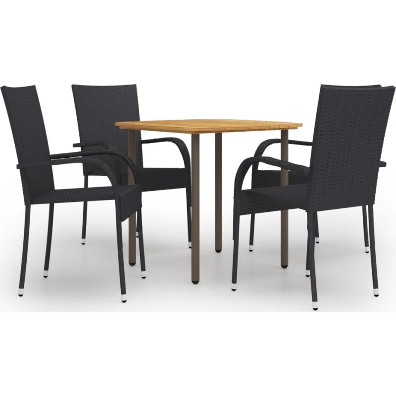 Spisebordssæt til haven 5-dele i polyrattan og akacietræ